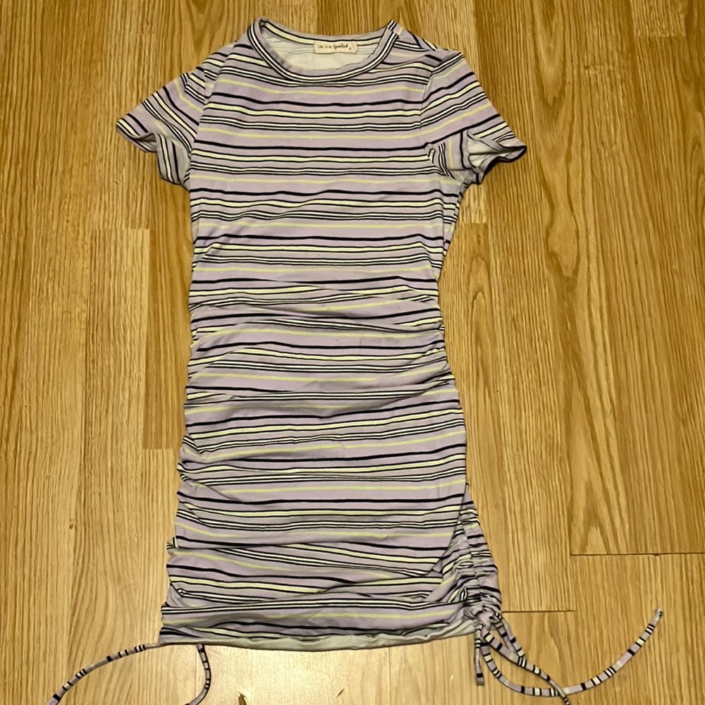 Small purple,neon green, white, black, live to be spoiled body on dress
